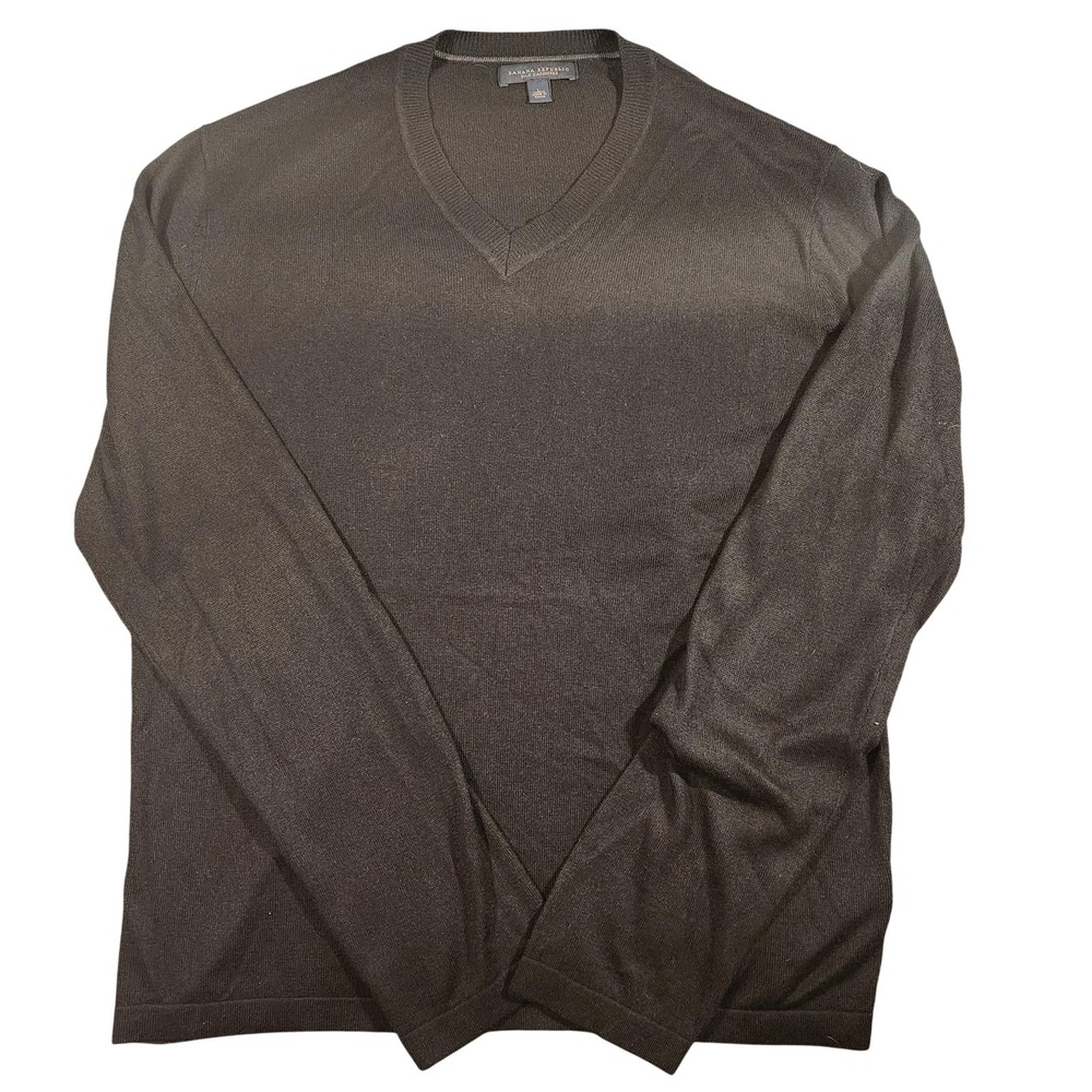 Banana Republic Sweater Mens Large Black Silk Cashmere V Neck‎ Long Sleeve Knit